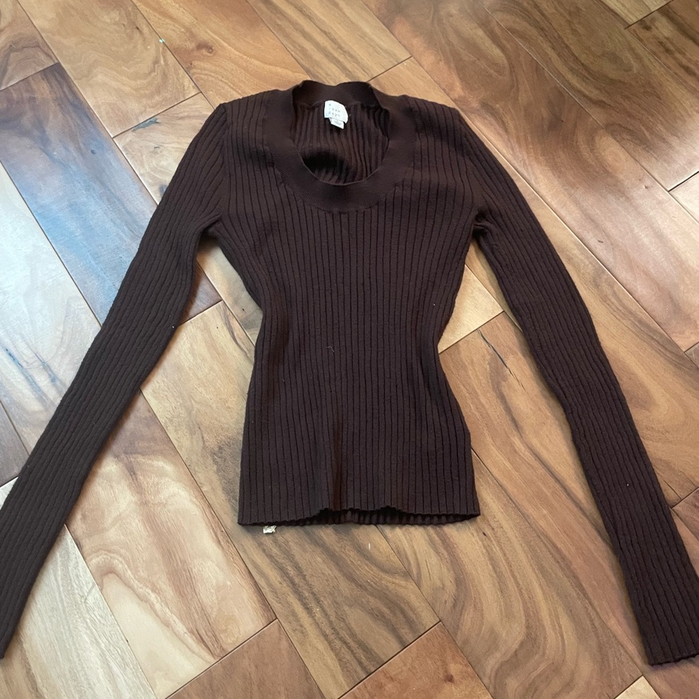 A New Day Chocolate Ribbed Knit Top